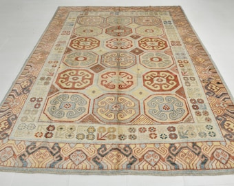 Handmade Terracotta Vintage Wool Rug 8x10: Oriental Style