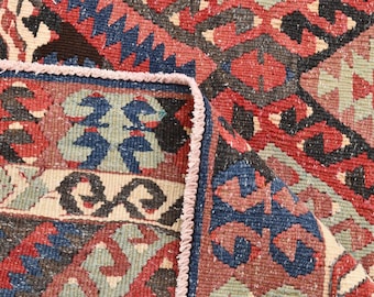Burgundy Red Kilim Rug 5x7: Handwoven Wool Anatolian Design