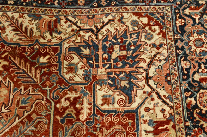 9x12 Red & Burgundy Oversize Vintage Rug, Large Area Rug, 9x12 Vintage Rug, Handmade Wool Rug, 9x12 Rug, Soft Pastel Boho, Vintage Rug 9x12 image 10
