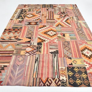 7x10 Oversize Kilim Patchwork Rug, Large Area Rug, 7x10 Kilim Rug, Handmade Wool Rug, Durable Carpet, Farmhouse Decor, Turkish Kilim, Gifts