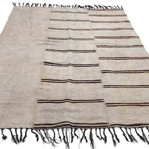 5x8 Dirty Cream & Brown Hemp Rug, 5x8 Hemp Rug, 5x8, Handmade Hemp Rug, 5x8 Rug, Hemp Kilim Rug, Soft Pastel Bohemian, Mid Century Modern