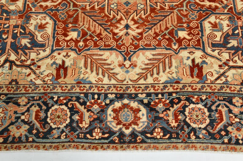 9x12 Red & Burgundy Oversize Vintage Rug, Large Area Rug, 9x12 Vintage Rug, Handmade Wool Rug, 9x12 Rug, Soft Pastel Boho, Vintage Rug 9x12 image 13
