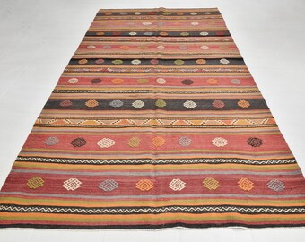 6x12 Red Black TURKISH VINTAGE KILIM Rug, 6x12 Kilim Rug, 6x12 Rug, Handmade Long Wide Rug, 6x12 Vintage Kilim Rug, Rug For Living Room, 56s