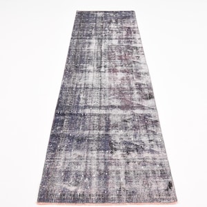 2x9 Vintage Dusty Blue Runner Rug, 2x9 Oushak Runner, 2x9 Rug, Wool Handmade Rug, Durable Distressed Carpet, Camouflage Pattern, Antique 57s