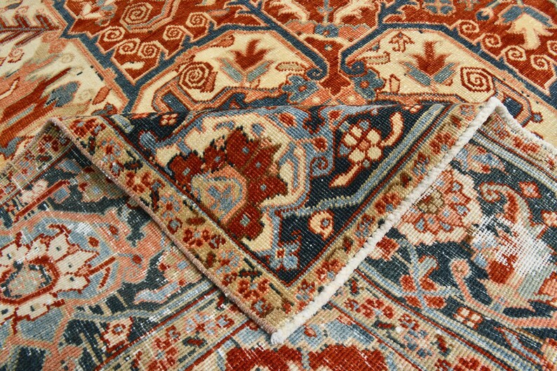 9x12 Red & Burgundy Oversize Vintage Rug, Large Area Rug, 9x12 Vintage Rug, Handmade Wool Rug, 9x12 Rug, Soft Pastel Boho, Vintage Rug 9x12 image 17