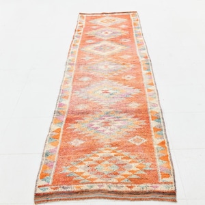 3x10 Turkish Runner, 3x10 Pink & Orange Turkish Runner Rug, 3x10 Rug, Handmade Wool Rug, 3x10 Runner Rug, 3x10 Herki Runner, Rug For Hallway