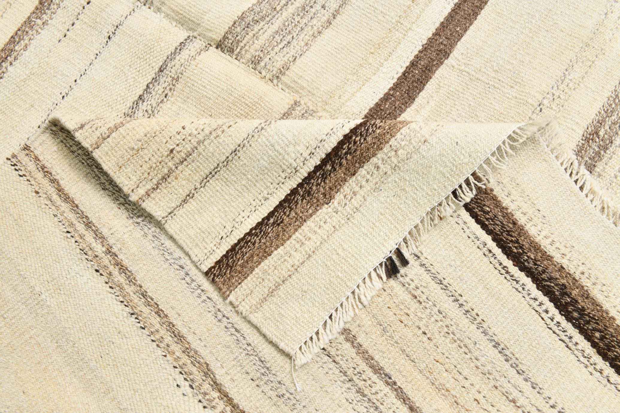 5x7 Cream & Brown Wool Kilim Rug: Modern Bohemian Style - Etsy