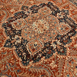 9x12 Red & Burgundy Oversize Vintage Rug, Large Area Rug, 9x12 Vintage Rug, Handmade Wool Rug, 9x12 Rug, Soft Pastel Boho, Vintage Rug 9x12 image 6