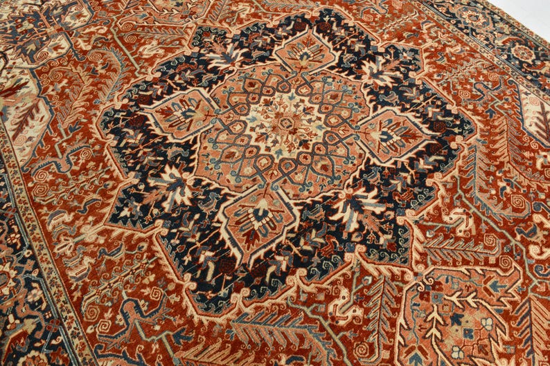 9x12 Red & Burgundy Oversize Vintage Rug, Large Area Rug, 9x12 Vintage Rug, Handmade Wool Rug, 9x12 Rug, Soft Pastel Boho, Vintage Rug 9x12 image 6