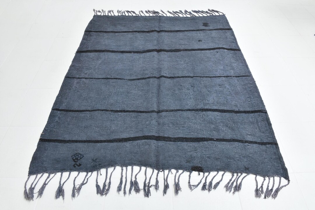 6x7 Rug, 6x7 Hemp Rug, 6x7 Blue Black TURKISH HEMP Rug, 6x7, Handmade ...
