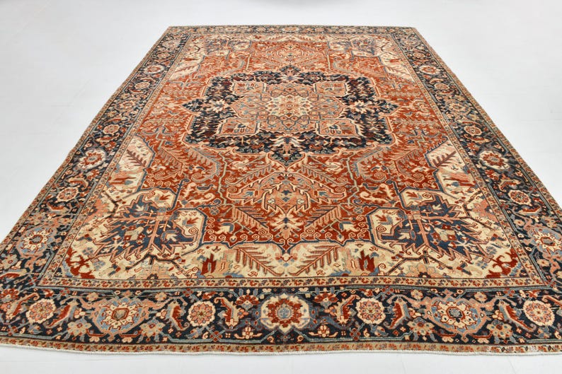 9x12 Red & Burgundy Oversize Vintage Rug, Large Area Rug, 9x12 Vintage Rug, Handmade Wool Rug, 9x12 Rug, Soft Pastel Boho, Vintage Rug 9x12 image 1