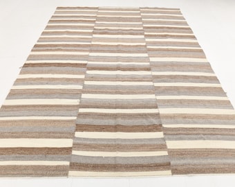 8x10 Wool Jute Oversize Kilim Rug, Large Area Rug, 8x10 Kilim Rug, Handmade Wool Rug, 8x10 Rug, Brown Beige Kilim Rug, 8x10 Vintage Rug, 59s