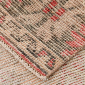 3x12 Red Cream VINTAGE TURKISH RUNNER Rug, 3x12 Turkish Runner, 3x12 Rug, Handmade Wool Persian, 3x12 Vintage Runner, Red Cream Runner, 57s
