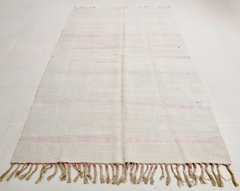 5x8 Off White HEMP KILIM Rug, 5x8 Hemp Rug, 5x8 Rug, Handmade Natural Rug, 5x8 Turkish Hemp Rug, Bohemian Eclectic Decor, Rug For Bedroom