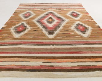 Tappeto Kilim oversize marrone beige 9x12, tappeto extra large, Kilim turco 9x12, tappeto di lana fatto a mano, tappeto Kilim 9x12, moderno di metà secolo, 9x12