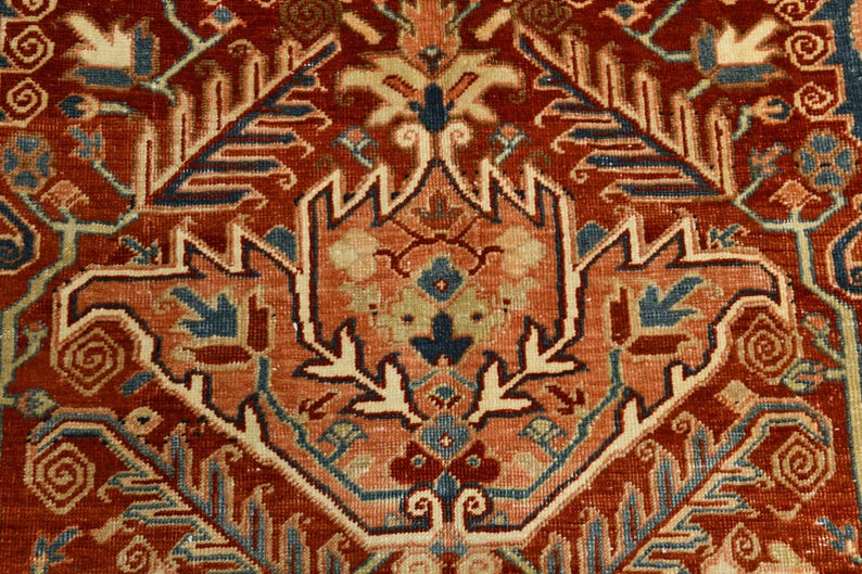 9x12 Red & Burgundy Oversize Vintage Rug, Large Area Rug, 9x12 Vintage Rug, Handmade Wool Rug, 9x12 Rug, Soft Pastel Boho, Vintage Rug 9x12 image 9