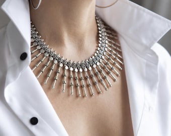 Collier tendance en laiton | Bijoux ethniques de festival tribal | Tour de cou large et réglable