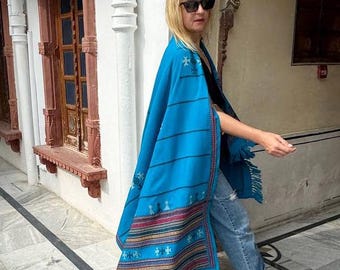 Cotton Blue Scarf | Oversized Ethnic Shawl | Boho Wrap | Tribal Stole