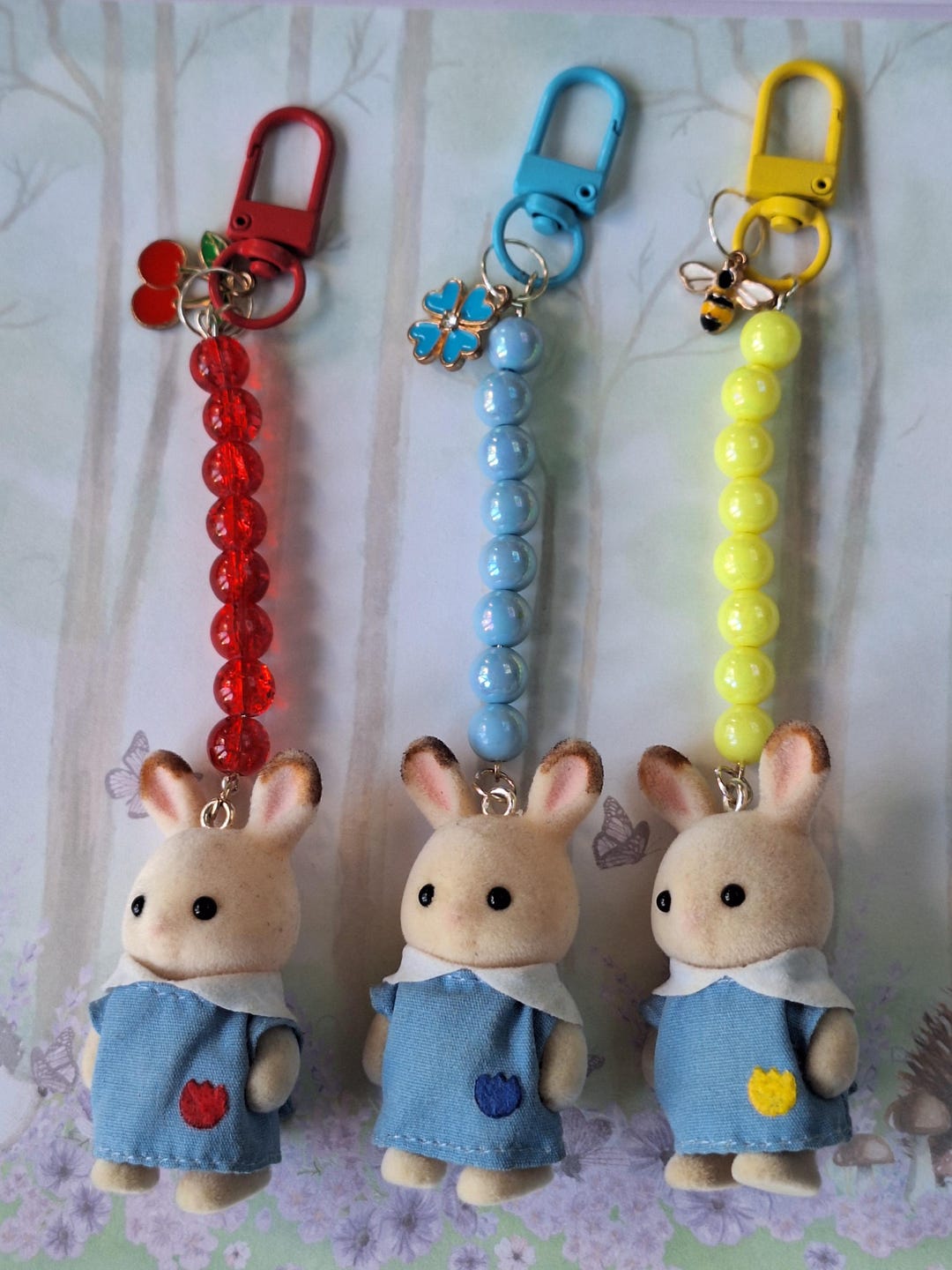 Sylvanian Families Baby Rabbit Trio Beaded Keyring/keychain ...