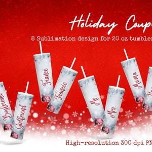 Weihnachten 20 oz Skinny Tumbler Sublimation Designs Bundle, 8 Paare Hochzeit (Boyfriend, Mr.), hochauflösende PNG, Direkter Download