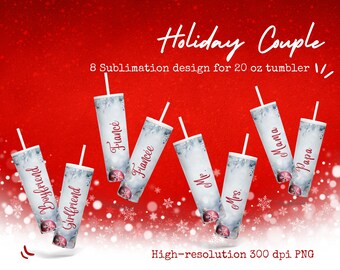 Navidad 20 oz Skinny Tumbler Sublimación Holiday Designs Bundle, 8 Pareja boda (Novio, Sr.), alta resolución PNG, descarga instantánea