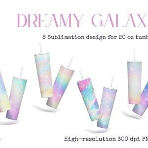 20 oz Skinny Tumbler Sublimation Designs Bundle, 8 Dreamy Galaxy Designs, hochauflösende PNG, Instant Download