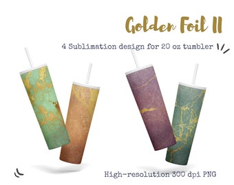 Paquete de diseños de sublimación Skinny Tumbler de 20 oz, 4 láminas de oro infunden papel digital de mármol colorido, PNG de alta resolución, descarga instantánea
