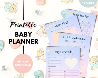 Planificador de bebés digital imprimible, comida mensual semanal diaria, RETRATO tamaño A4 y carta, diario de iPad de notabilidad de Goodnotes, descarga instantánea