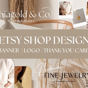 Bannière de boutique ETSY, Logo, carte de remerciement. Design minimaliste tendance, conception de bannière Web, JPG haute résolution, décoration de magasin de commerce électronique