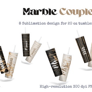 20 oz Skinny Tumbler Sublimation Marmor Designs Bundle,8 Paar Hochzeit (Mr Mrs Boyfriend Verlobte Mama), hochauflösende PNG, Direkter Download