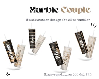 20 oz Skinny Tumbler Sublimation Marble Designs Bundle,8 Boda en pareja (Mr Mrs Boyfriend Fiancé mama), PNG de alta resolución,Descarga instantánea