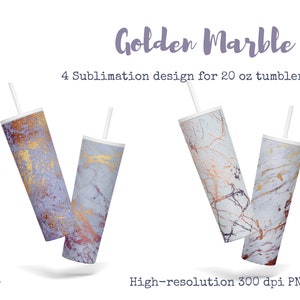20 oz Skinny Tumbler Sublimation Designs Bundle, 4 Marmor Metallic Silber Gold Infuse Hintergrund, hochauflösende PNG, Direkter Download