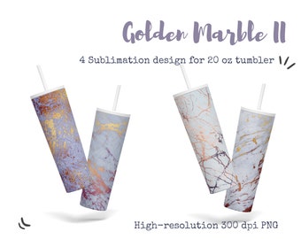 Paquete de diseños de sublimación Skinny Tumbler de 20 oz, 4 mármoles de plata metálica de oro infunden fondo, PNG de alta resolución, descarga instantánea