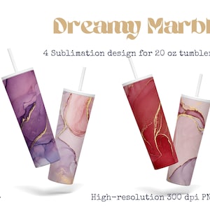 20 oz Skinny Tumbler Sublimation Design Bundle, 4 Rosa Rot Marmor Gold Infuse Hintergrund digitales Papier, hochauflösende PNG, Direkter Download