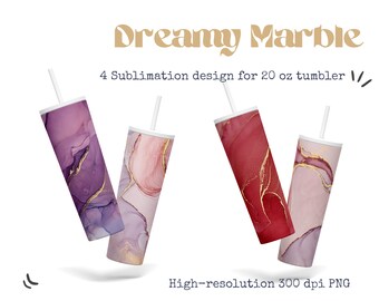 20 oz Skinny Tumbler Sublimation Design Bundle, 4 Pink Red Marble gold infunden papel digital de fondo, PNG de alta resolución, descarga instantánea