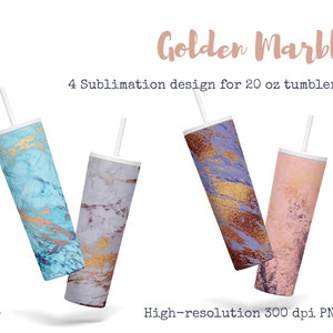 20 oz Skinny Tumbler Sublimation Designs Bundle, 4 Marmor Metallic Silber Gold Infuse Hintergrund, hochauflösende PNG, Direkter Download