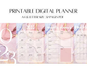 2023 Planificador digital sin fecha imprimible, RETRATO tamaño A4 y carta, Diario de iPad de notabilidad de Goodnotes, Diario semanal anual, Descarga instantánea