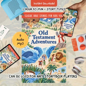 以下が含まれることがあります： Old Testament Adventuresと題されたデジタルコレクション。ノアの箱舟、クジラ、ライオンなどの聖書の物語のイラストが描かれています。9つのMP3オーディオファイル、1時間43分の再生時間、ストーリーボックスプレイヤーが含まれています。