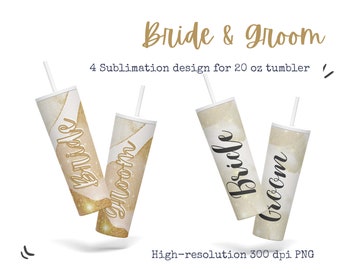 20 oz Skinny Tumbler Sublimation Marble Designs Bundle, 4 Novio Novio Boda Matrimonio papel digital, alta resolución PNG, Descarga instantánea
