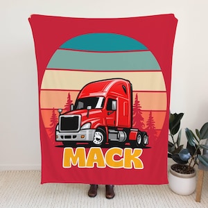 Customizable Semi Truck Blanket for Kids Plush Throw Blanket Couch Personalized Kids Sherpa Blanket Cozy Truck Blanket Gift for Truck Lovers