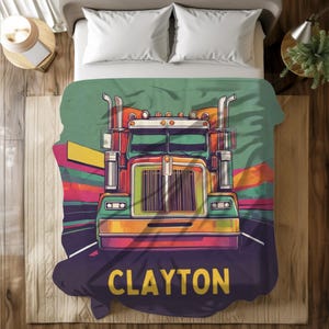 Custom Semi Truck Blanket Personalized Person Name Gifts For Truck Lovers Custom Gift For Boys Personalizable Name Blankets for Tweens Semi