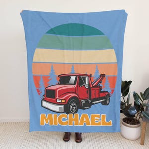 Customizable Tow Truck Blanket for Kids Plush Throw Blanket Couch Personalized Kids Sherpa Blankets Cozy Truck Blanket Gift for Truck Lovers