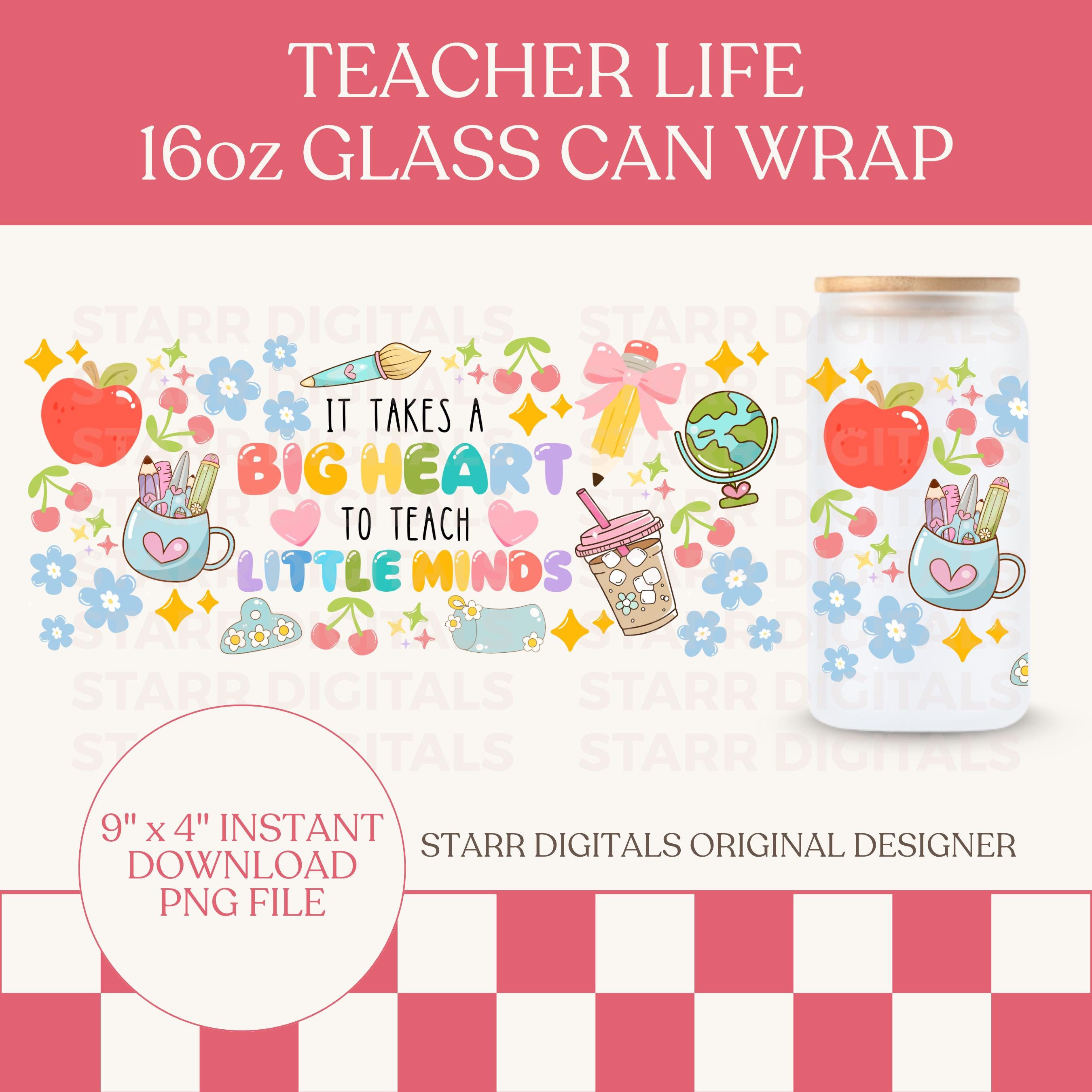 Teacher Glass Can Cup Wrap PNG, 16oz UV DTF Digital Download, School ...
