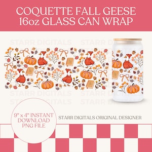 Fall Coquette Geese Can Cup Wrap PNG, 16oz UV DTF Digital Download, Autumn Lovers Original Design, Small Business PNGs Sublimation Design