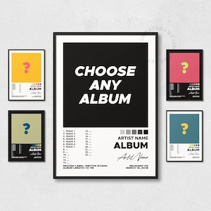 Póster de álbum personalizado: arte mural musical, impresión de portada de álbum, elige cualquier álbum, impresión de lista de canciones, póster de arte de álbum, IMPRESO o DIGITAL, AP1
