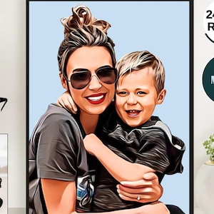 Retrato personalizado a partir de una foto: cuadro personalizado para mamá, regalo para el día de la madre para ella, de parte de su hija, hijo, esposo y familia, regalo para el cumpleaños de su esposa