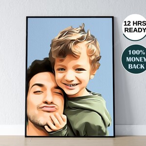 Cartoon Portrait From Photo - Custom Personalized Dad Illustration - Father's Day Present For Him From Daughter Wife Family, Birthday Gift