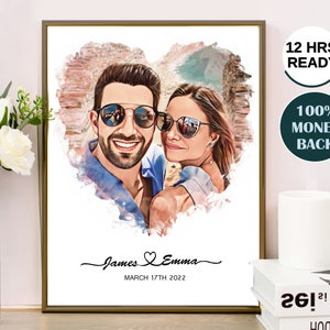 CARTOON CUSTOMIZED PORTRAIT | Personalized Couple Portrait from Photo | Wedding Day Gift for Bride and Groom | Engagement, Anniversary Gift