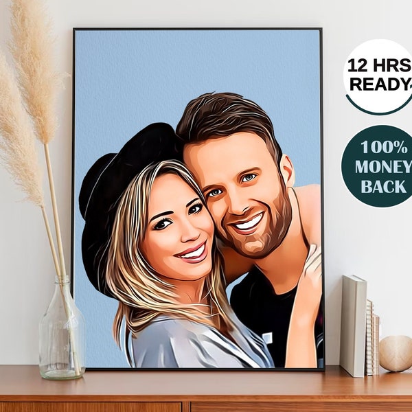 Personalized Couple Anniversary Portrait on Canvas, Customizable Family Painting From Photo, Unique Remembrance Artwork Gift for Parents