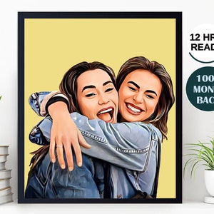 Personalized Gifts For Friend Female - Cartoon Portrait Custom, Digital Illustration Print For Her, 21st 25th 30th Friends Birthday Gift